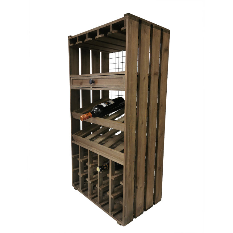 Loon Peak® Pegasi 25 Bottle Solid Wood Floor Wine Bottle & Glass Rack